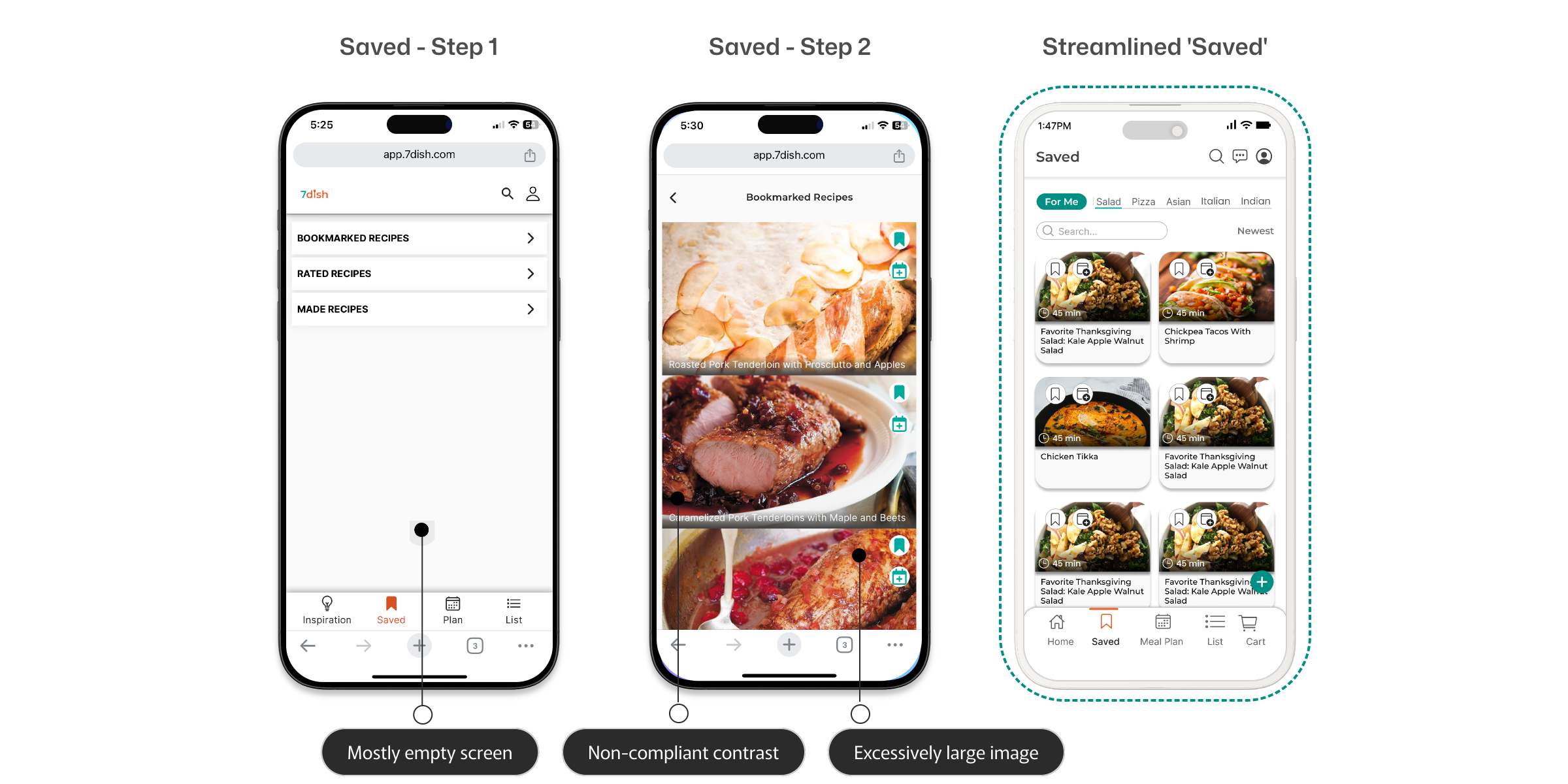 Saved Recipes screens showing the new Saved Folders feature