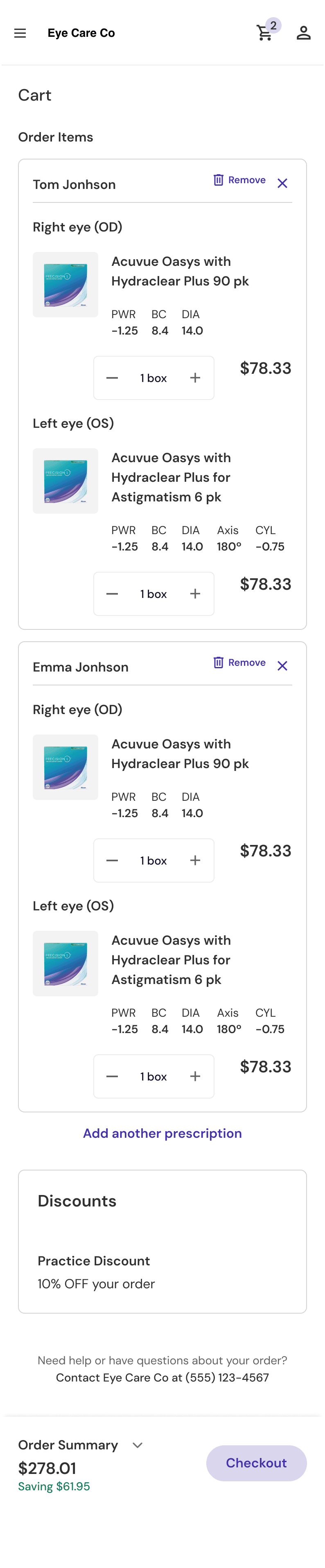 Patient dashboard showing prescription status and quick-order actions